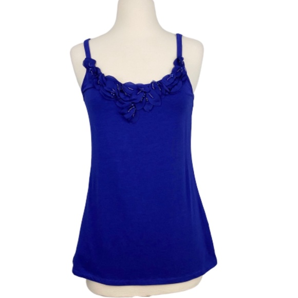 NY & COMPANY Tank Top Sleeveless Beaded Chiffon Blue Medium - Picture 1 of 6